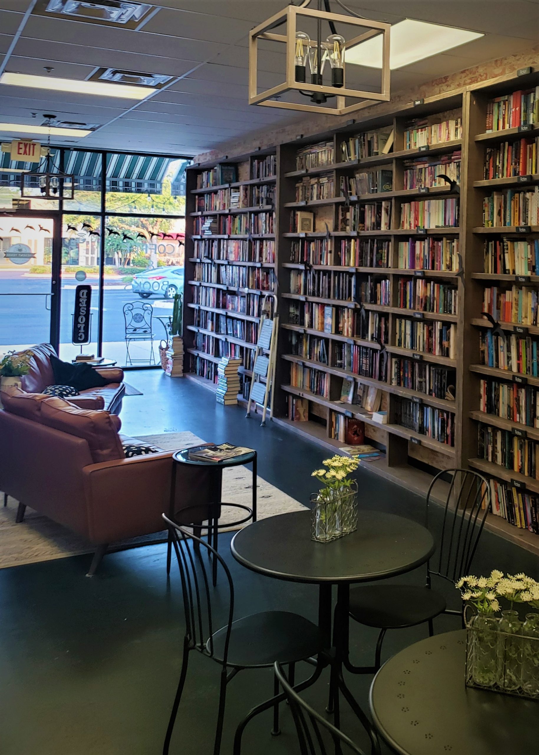 Colorized book wall at Present Tense - Green Cove Springs FL