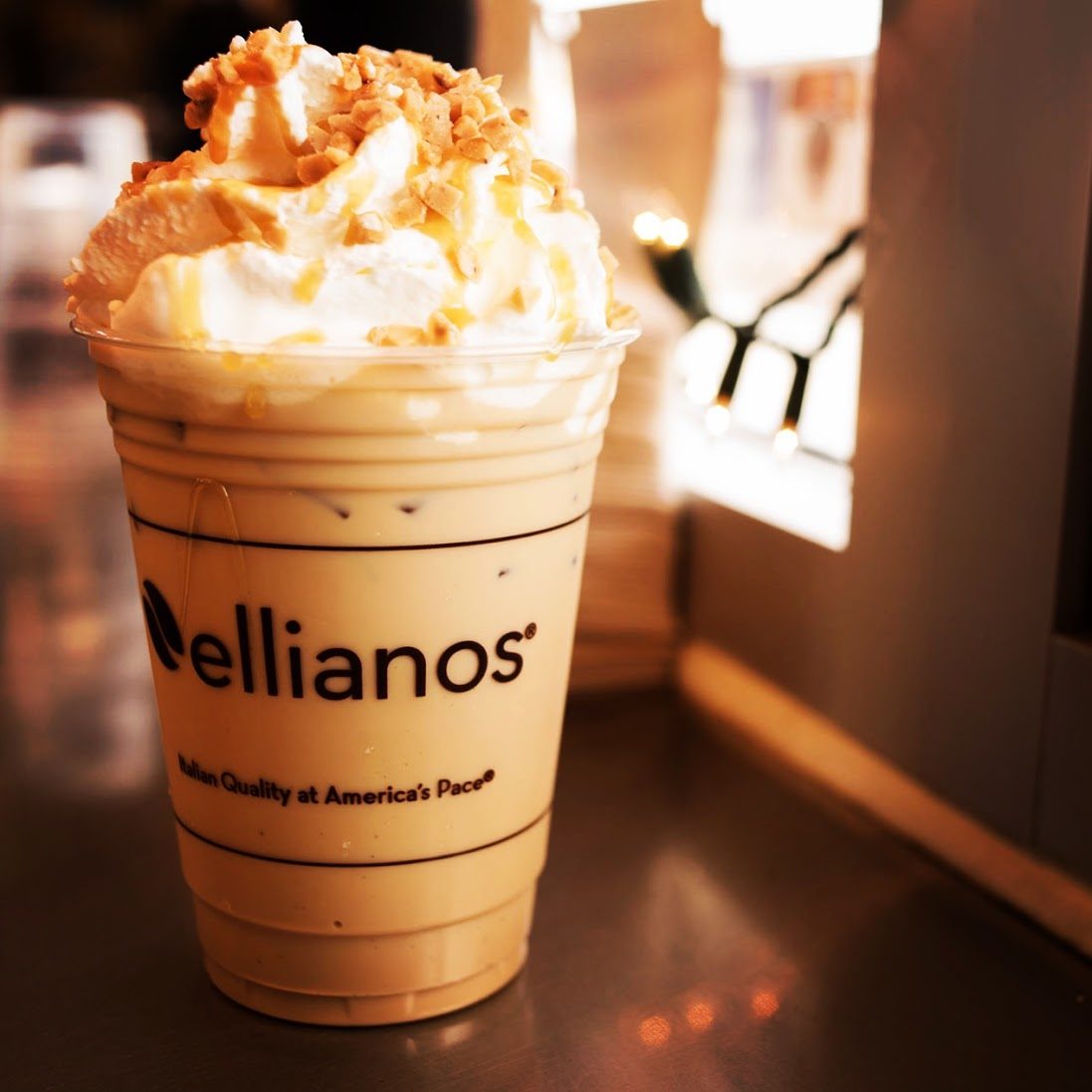 Iced coffee with whipped cream at Elliano's coffee