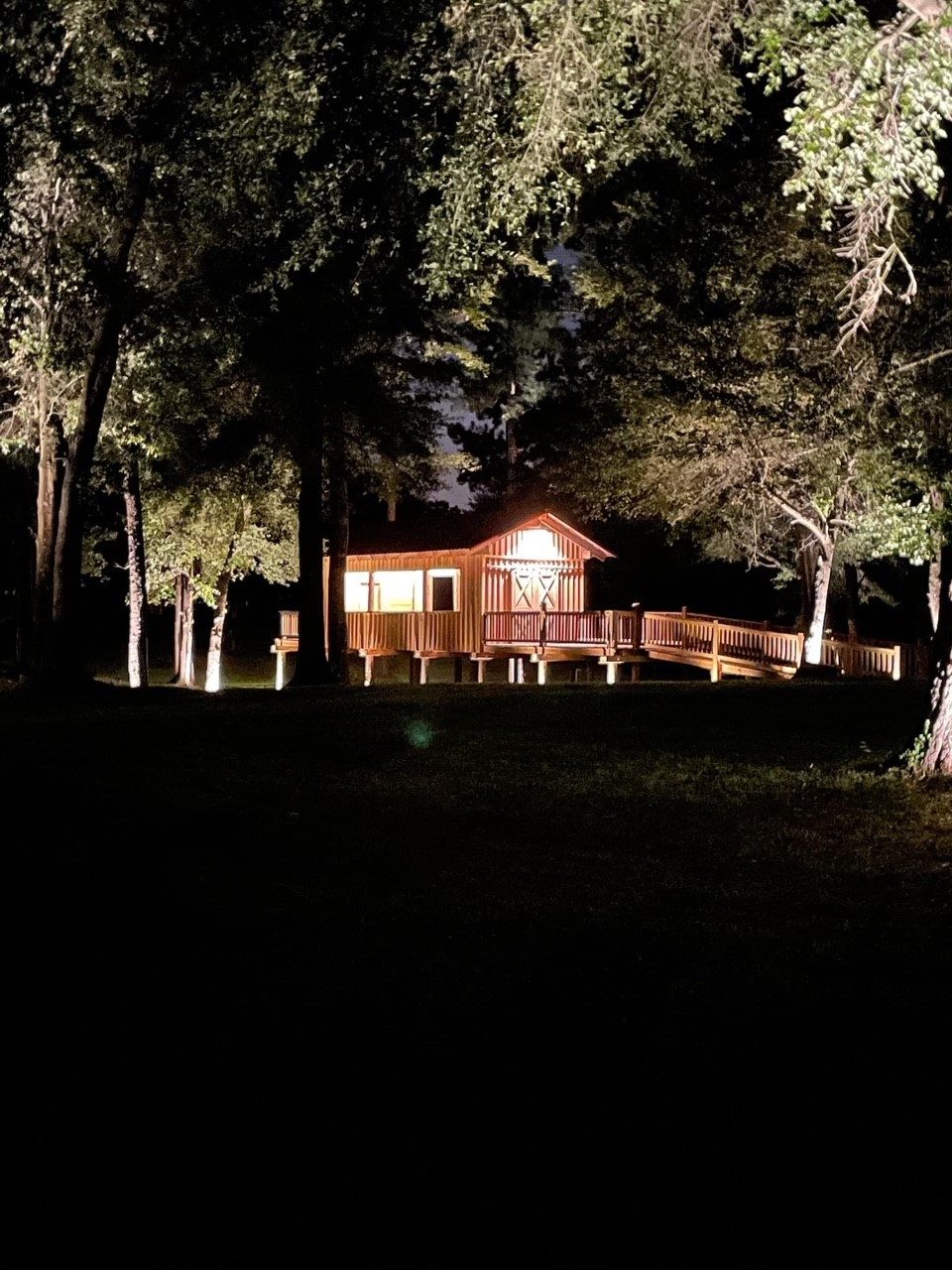 house with porch light on