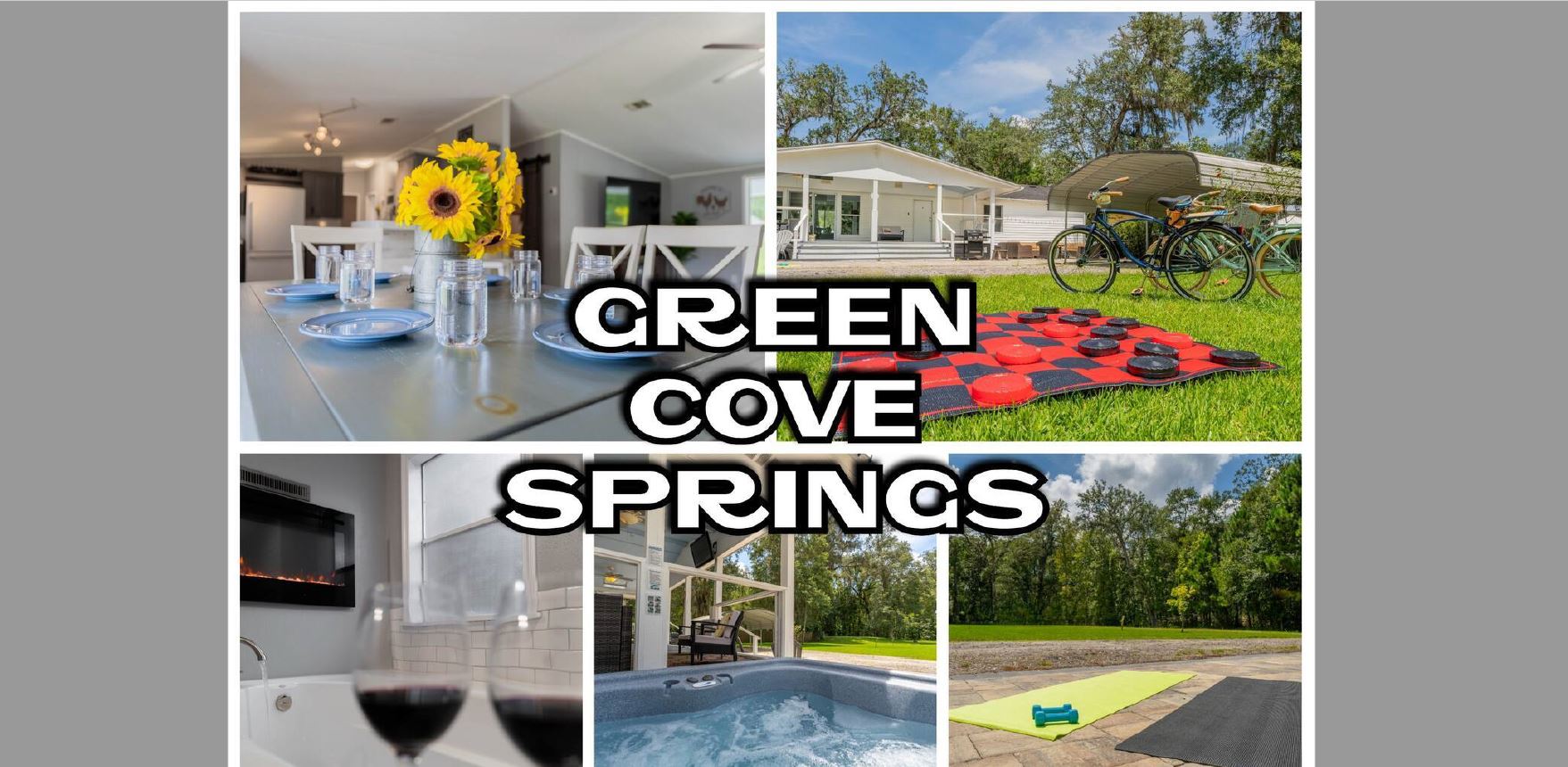 Green Cove Springs Farmhouse Nestled in a quaint Green Cove Springs community, this farmhouse style 4-bedroom home is the perfect getaway for lovers of the outdoors. Relax & enjoy while lounging on the deck or soak your worries away in the hot tub. With kayaking, biking, swimming, fishing & more; come experience all that Green Cove Springs has to offer with us!