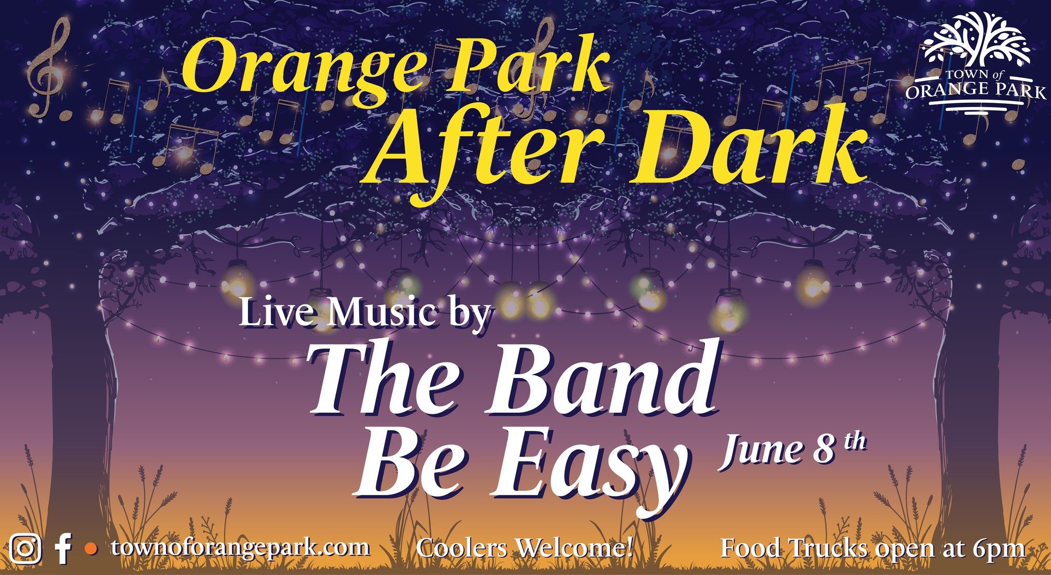 Flier with event details for orange park after dark