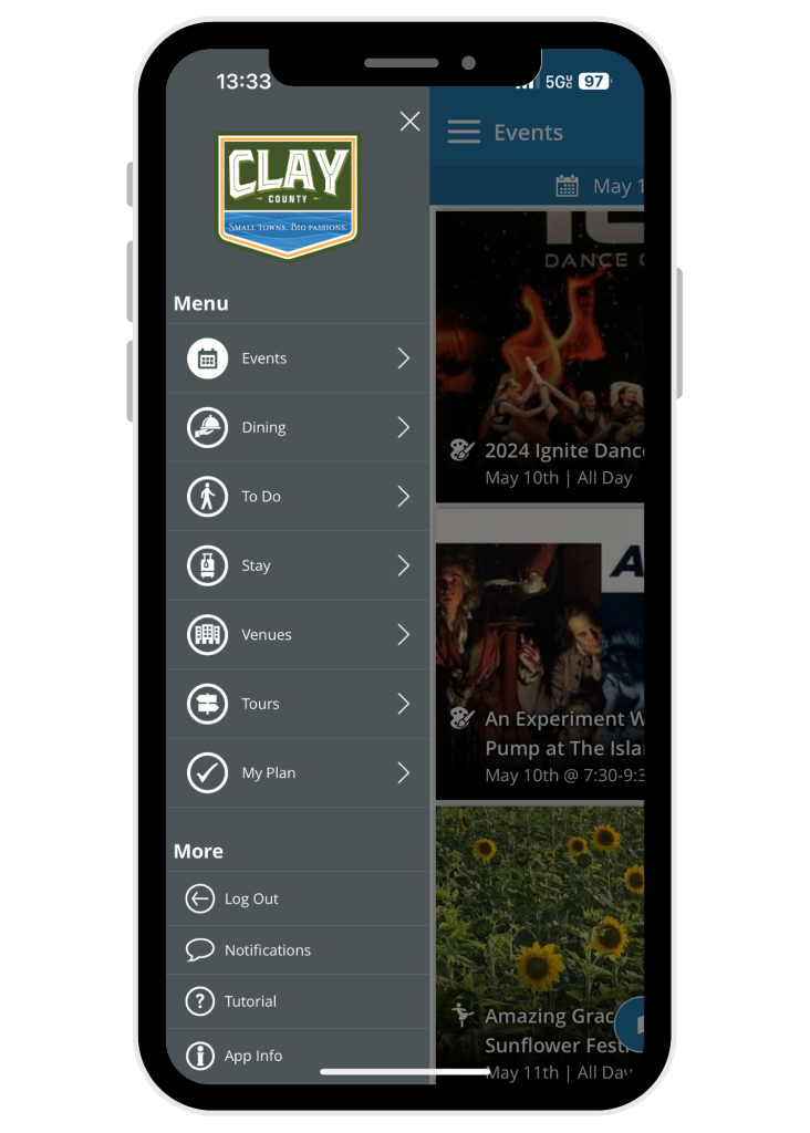 Screen shot of Explore Clay mobile app