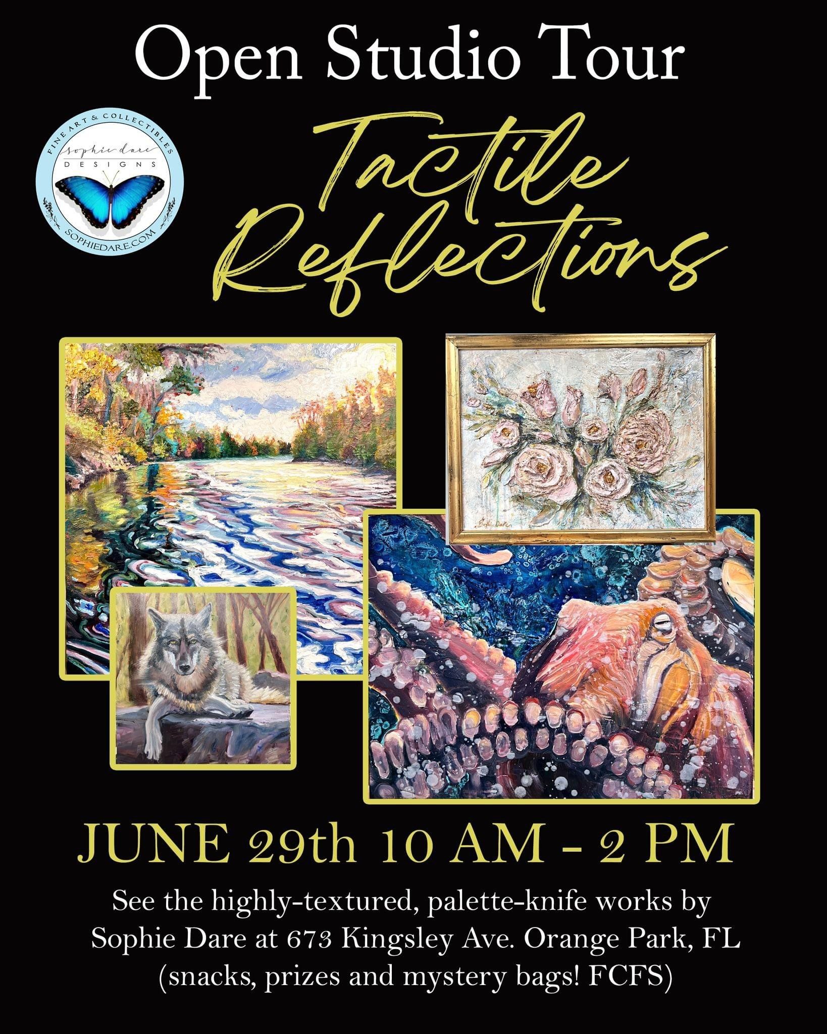 Event information with pieces of art pictured.