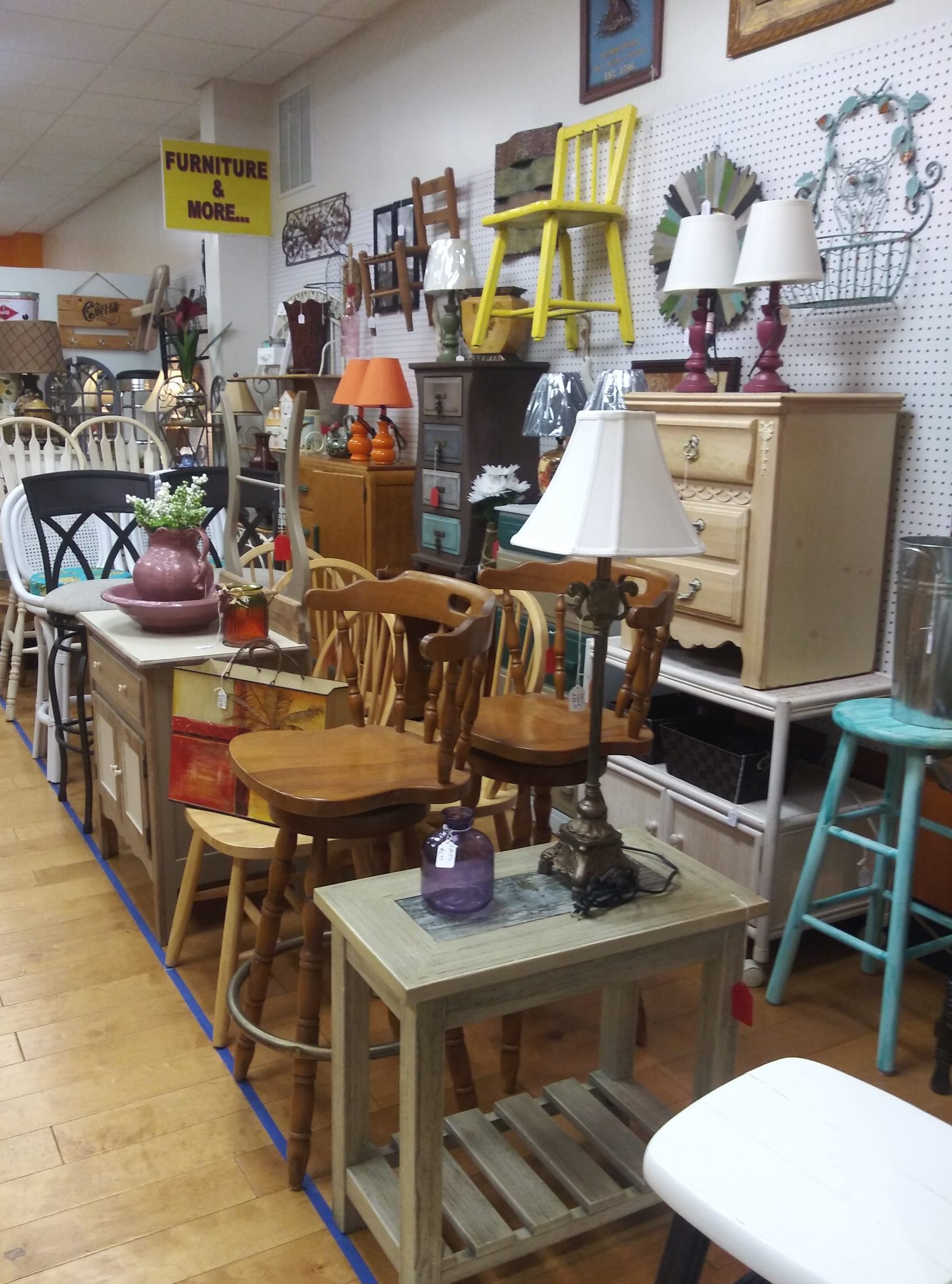 Chairs, tables, various furniture and lamps for sale at the Now & Then antique mall