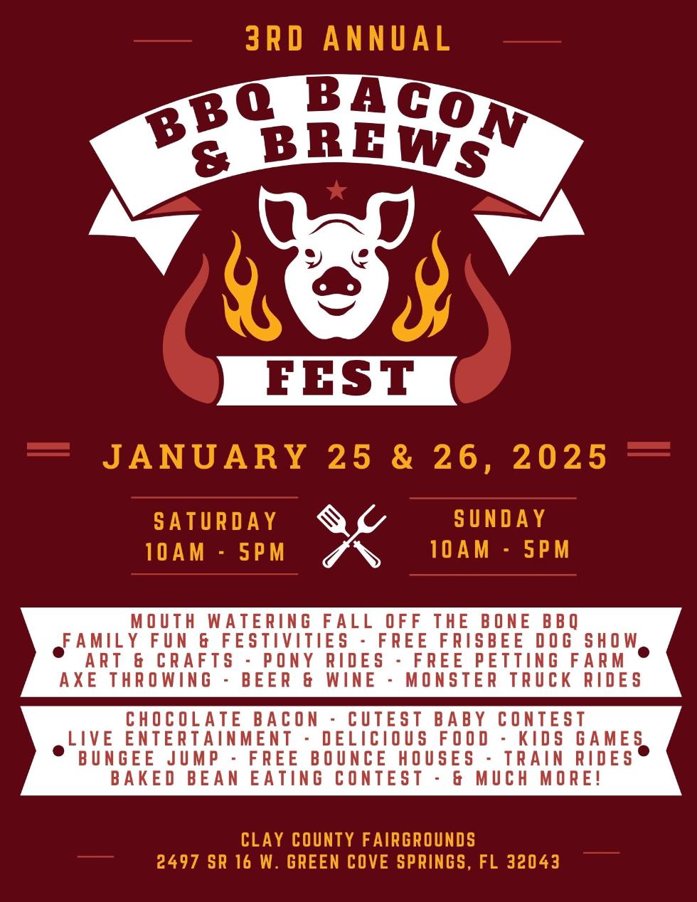 Red flyer with an icon of a pig and flames with event information