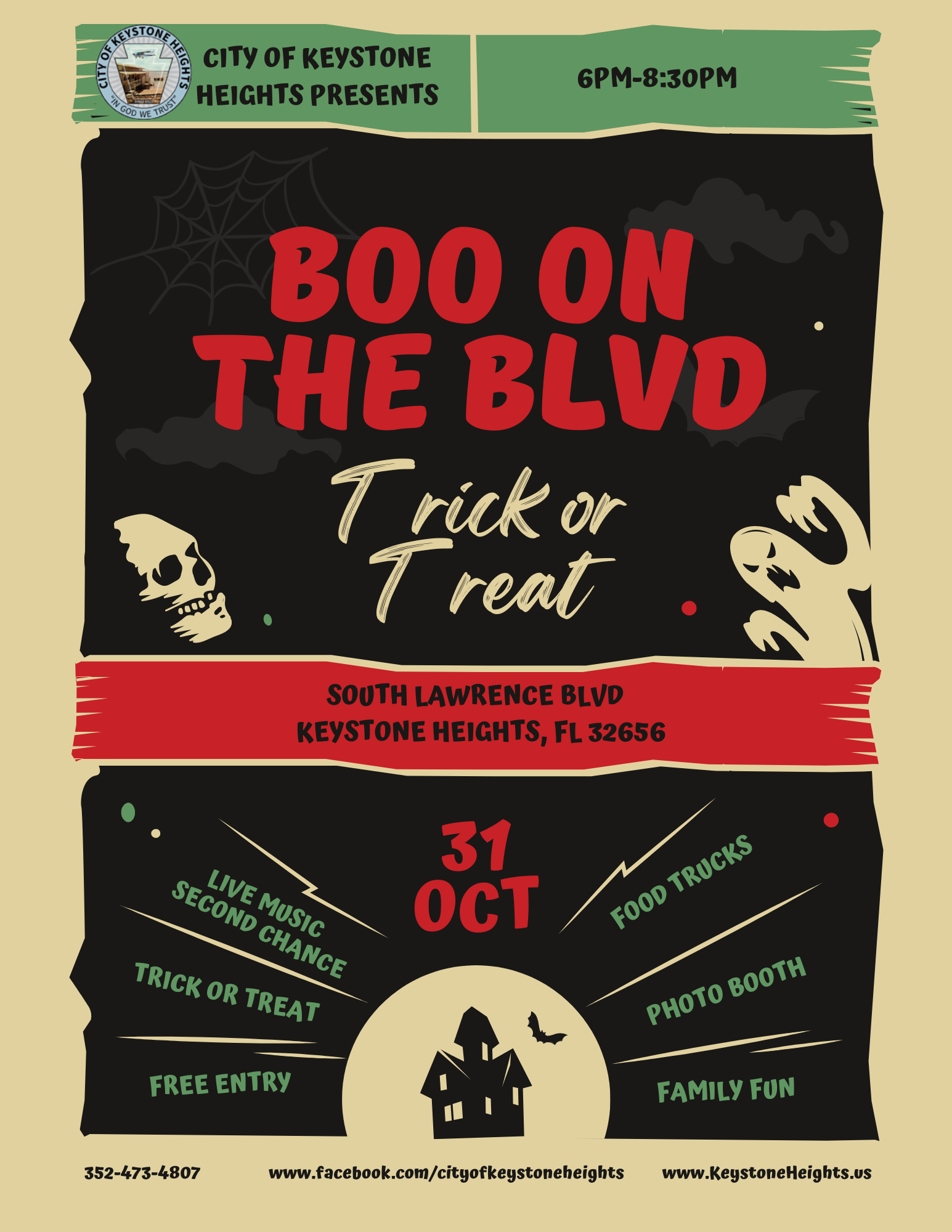 Event information on Halloween themed flyer