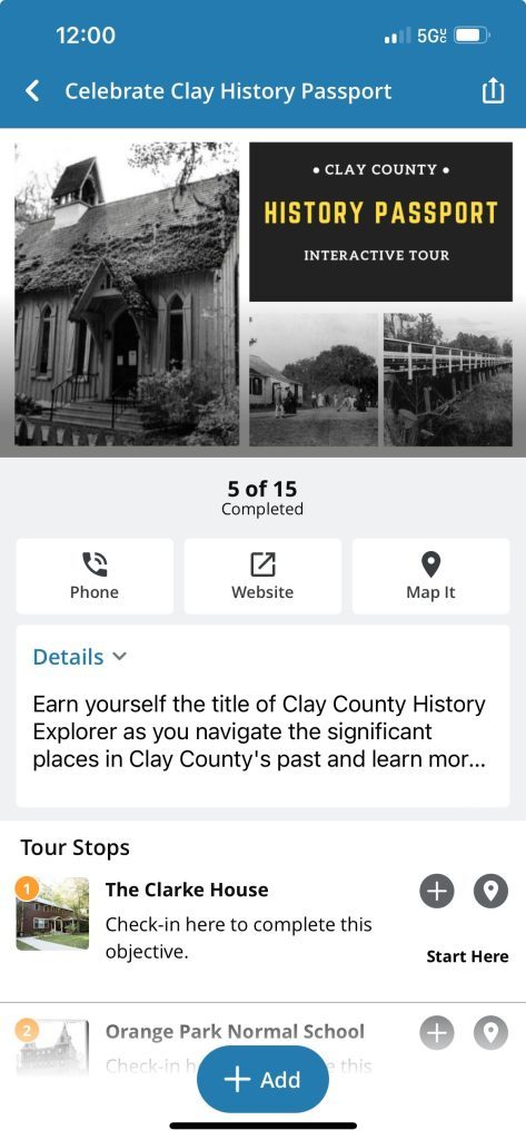 Screenshot of History Passport on the Explore Clay Mobile App