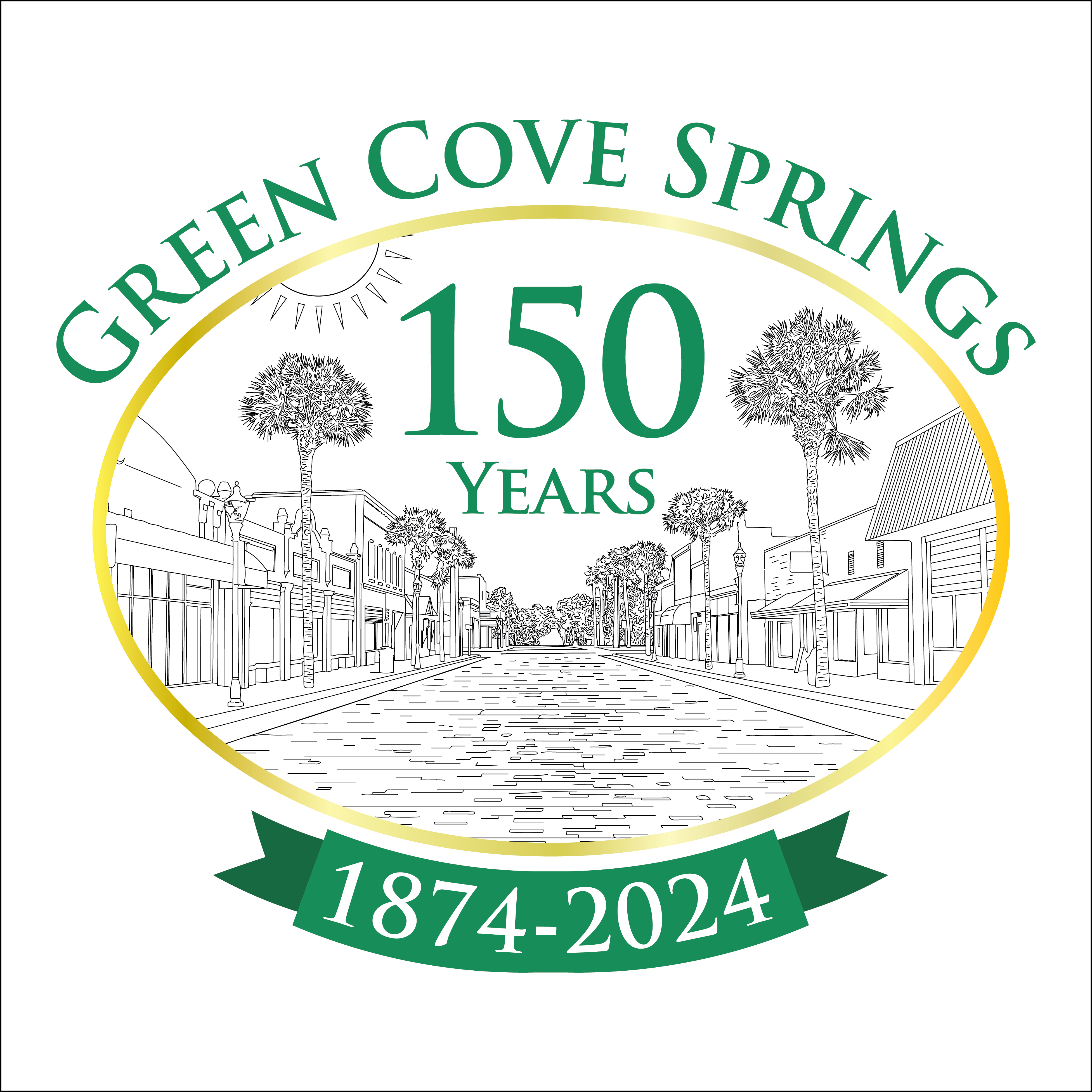 Green Cove Springs 150 celebration logo on a white background.
