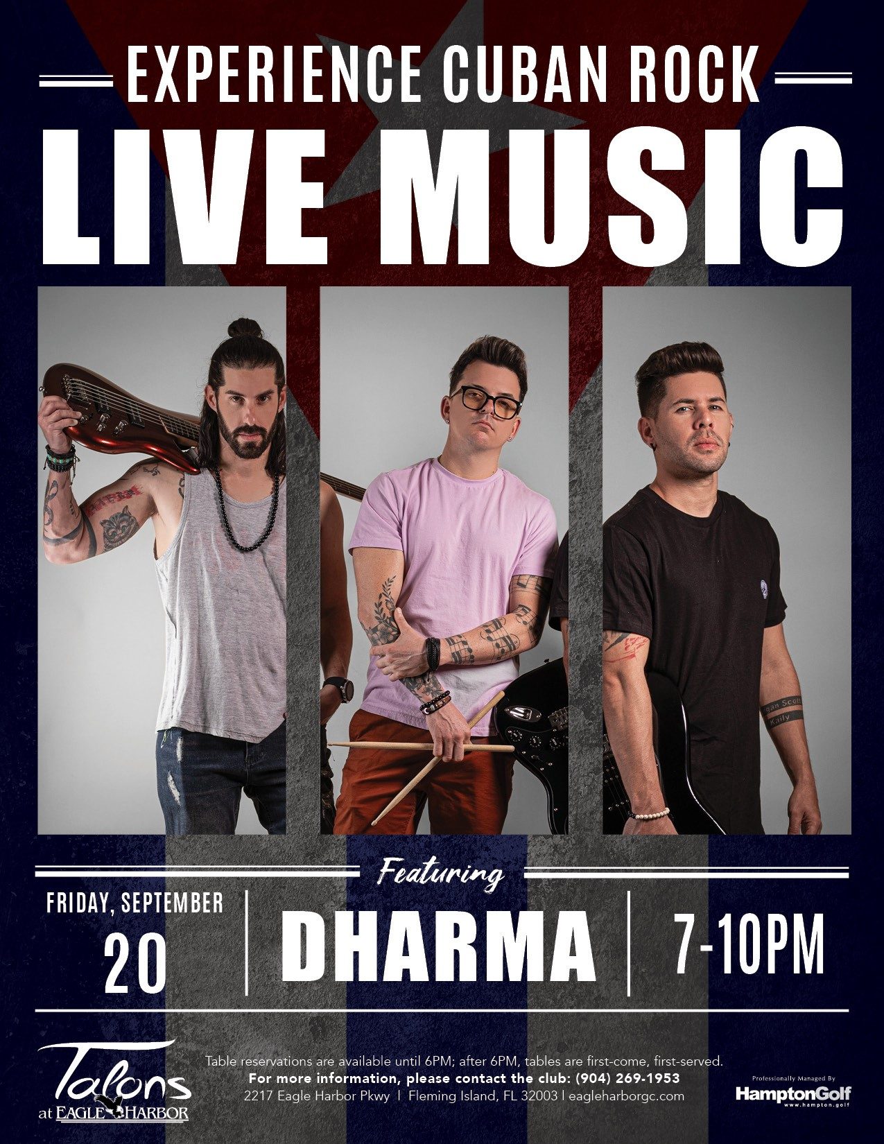 Flier of the band Dharma poster with show information