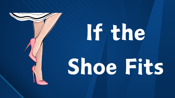 Women's legs in pink high heels in front of blue background with show name.