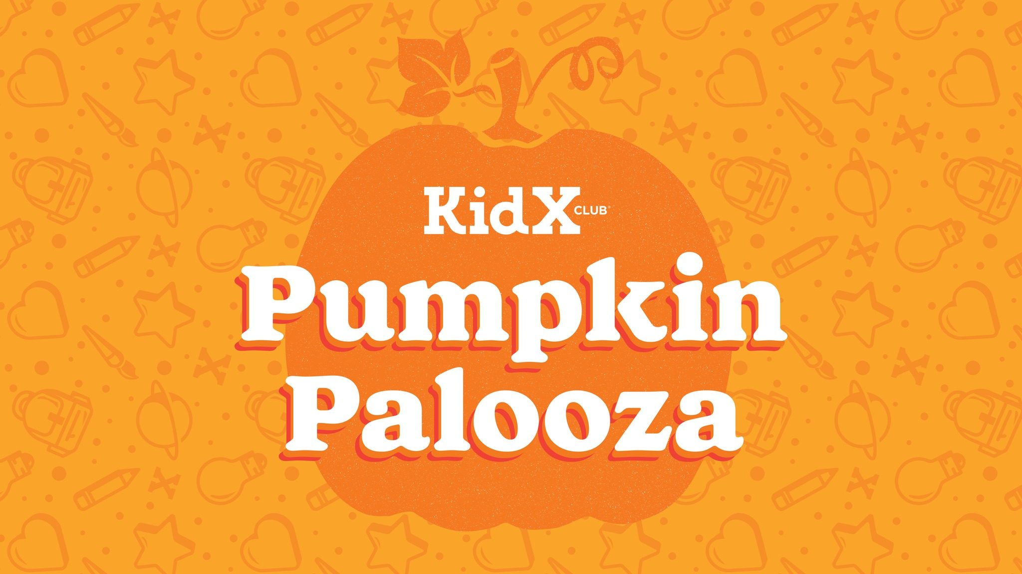 orange graphic with an illustrated pumpkin and white event title text