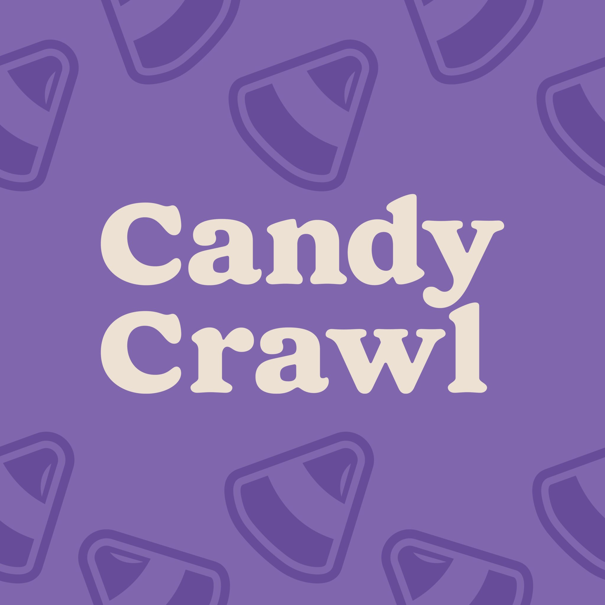 Purple graphic with candy corn design and event title text