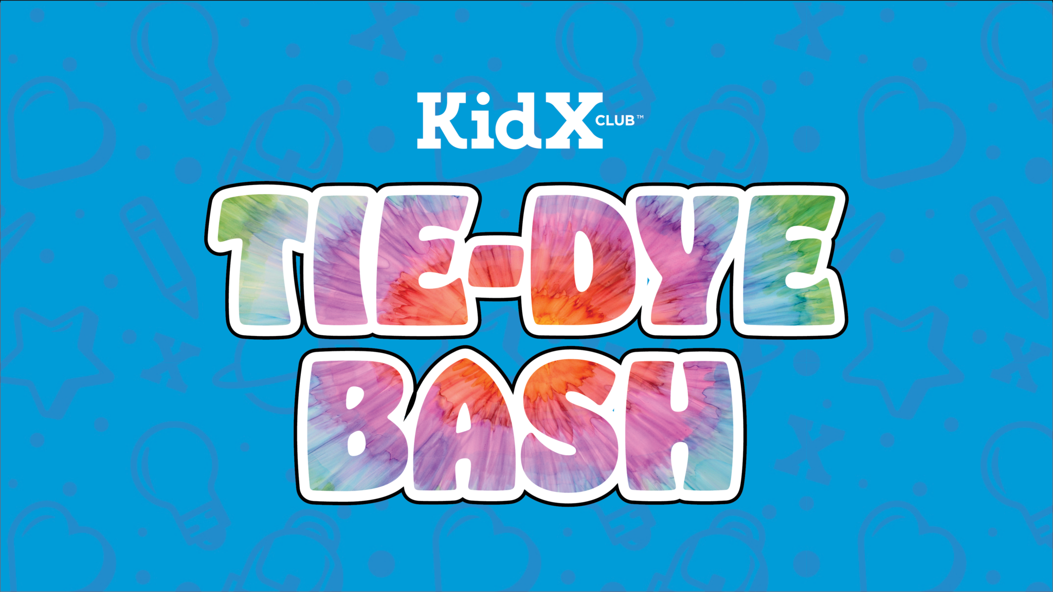 Event name written on blue textured background.