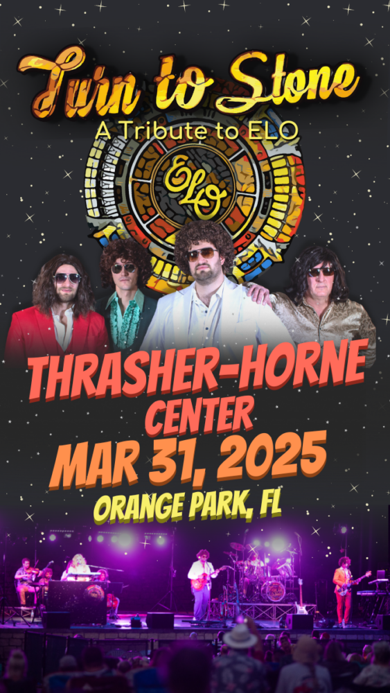 Event flyer with band members posing.