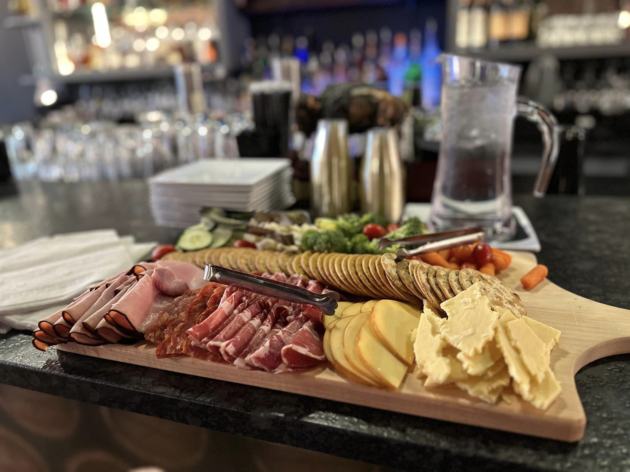 Assorted platter of meats and cheese at the local wine bar