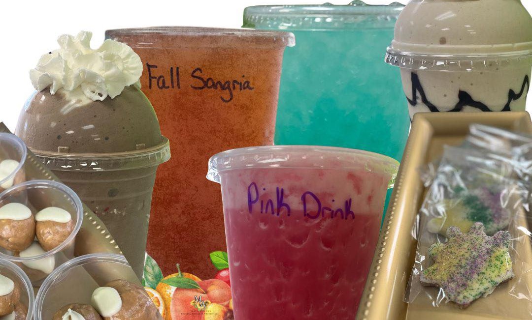 Variety of drinks like teas, shakes, and health snacks