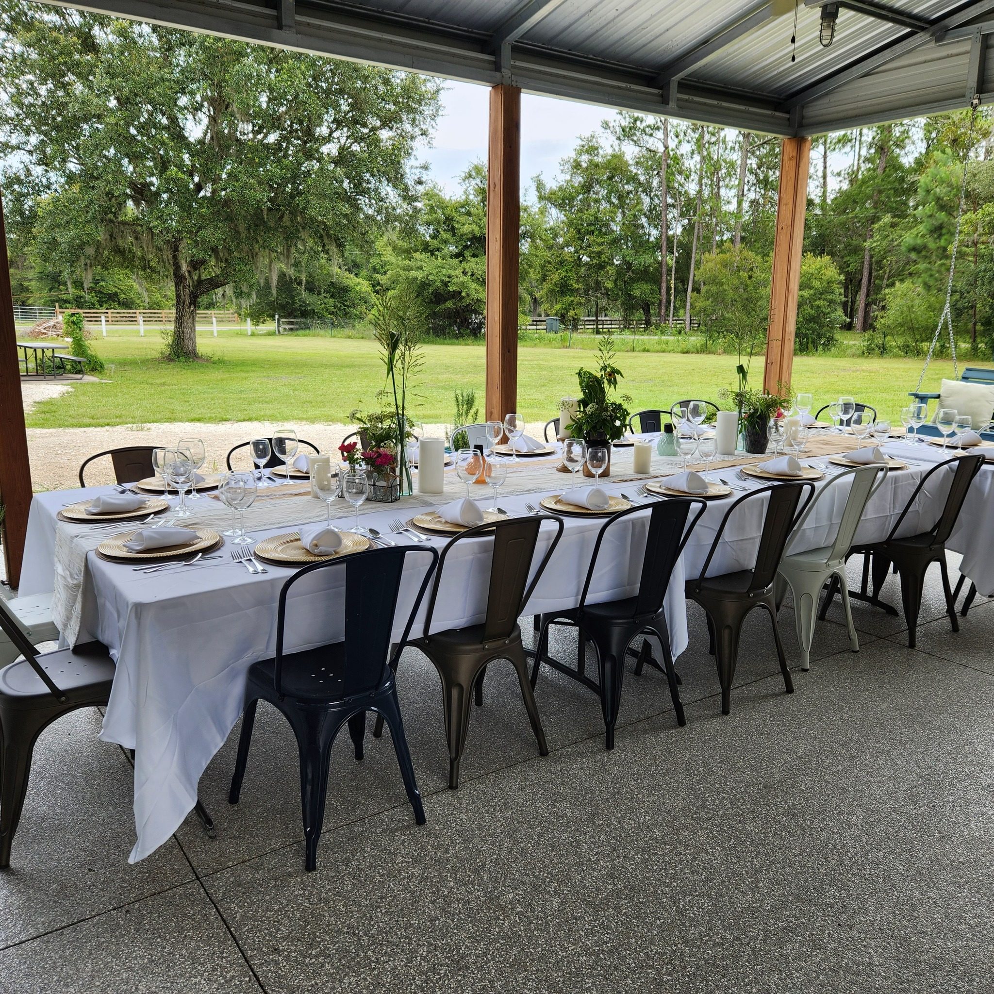 Table and chairs at farm