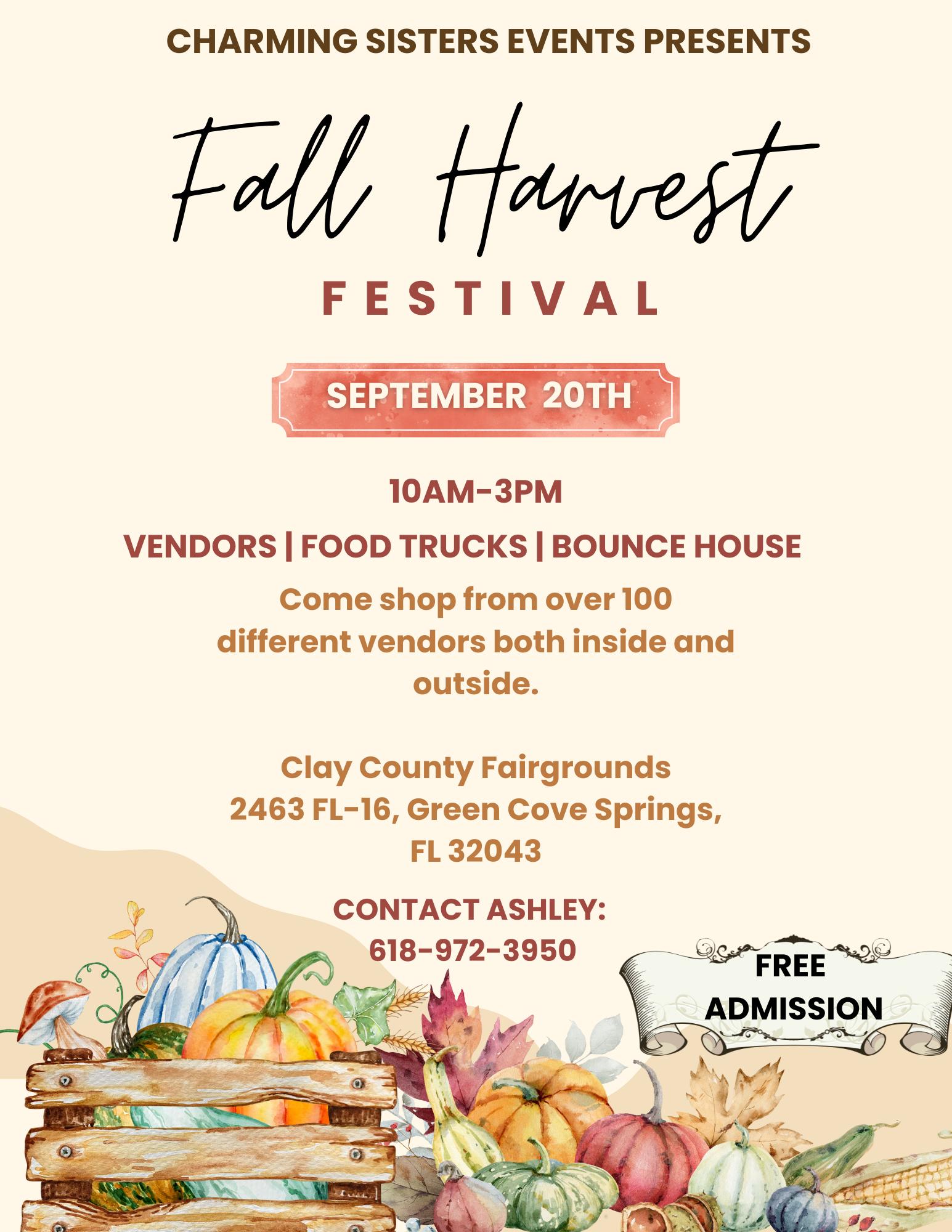 Fall Harvest Feature Photo Event flyer with information on Autumn themed background.