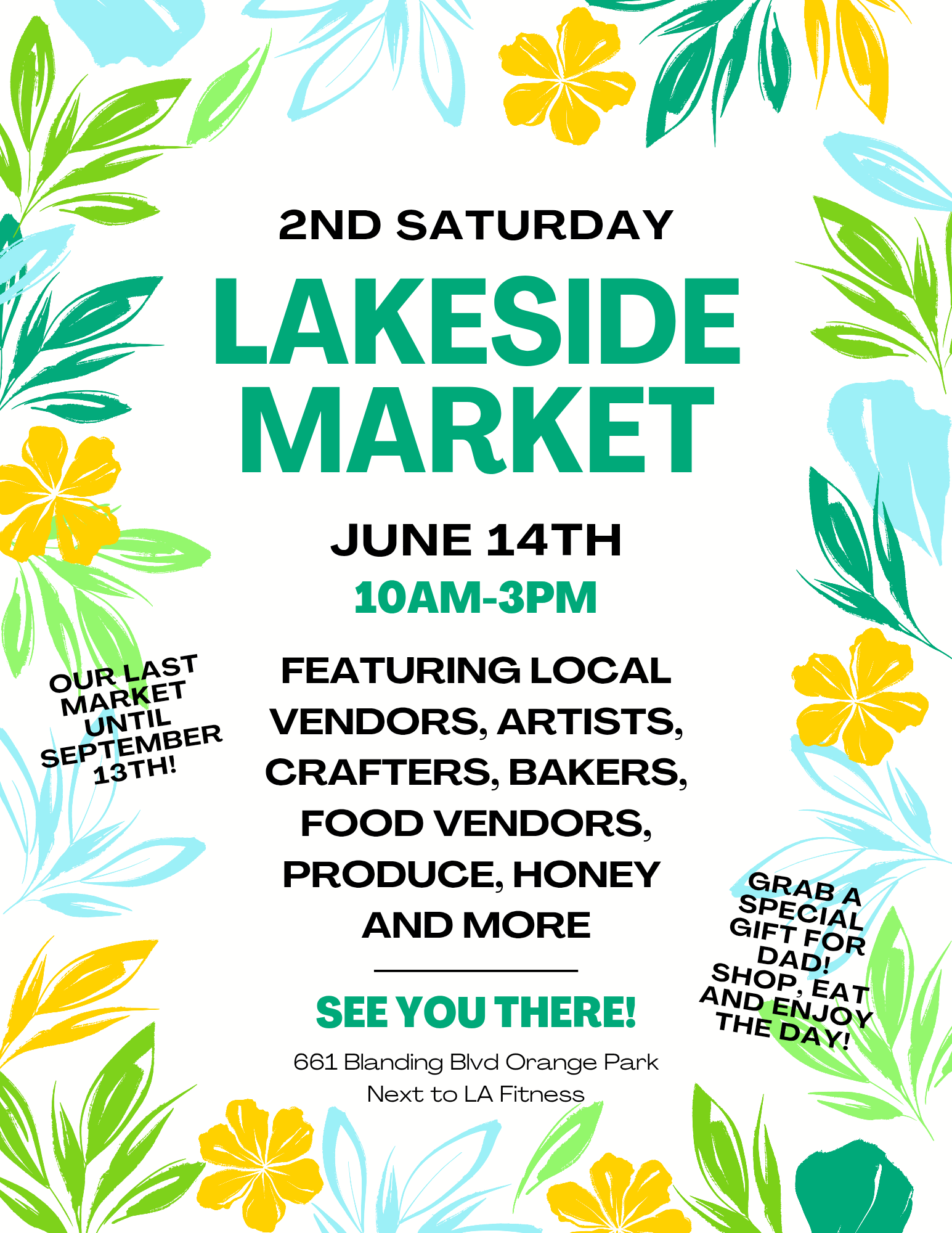 Lakeside Market Feature Photo Event flyer with a tropical theme