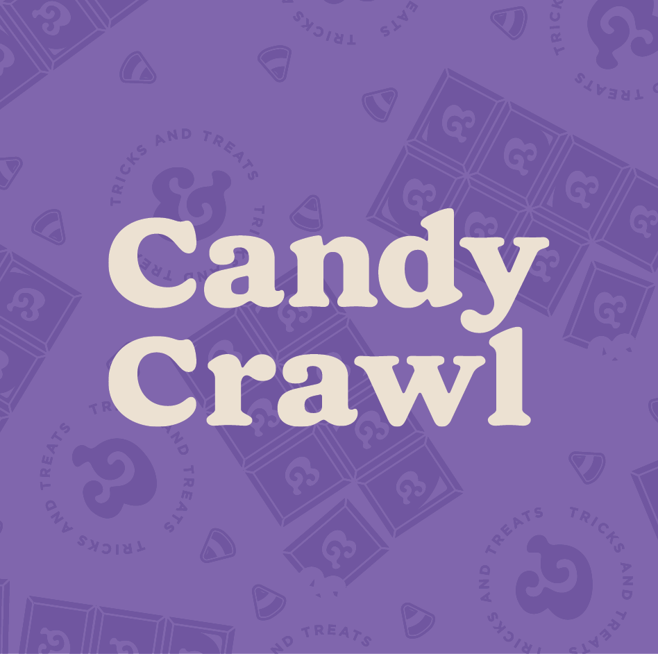 CandyCrawl Featured Photo Purple background with Candy Crawl in white letters.