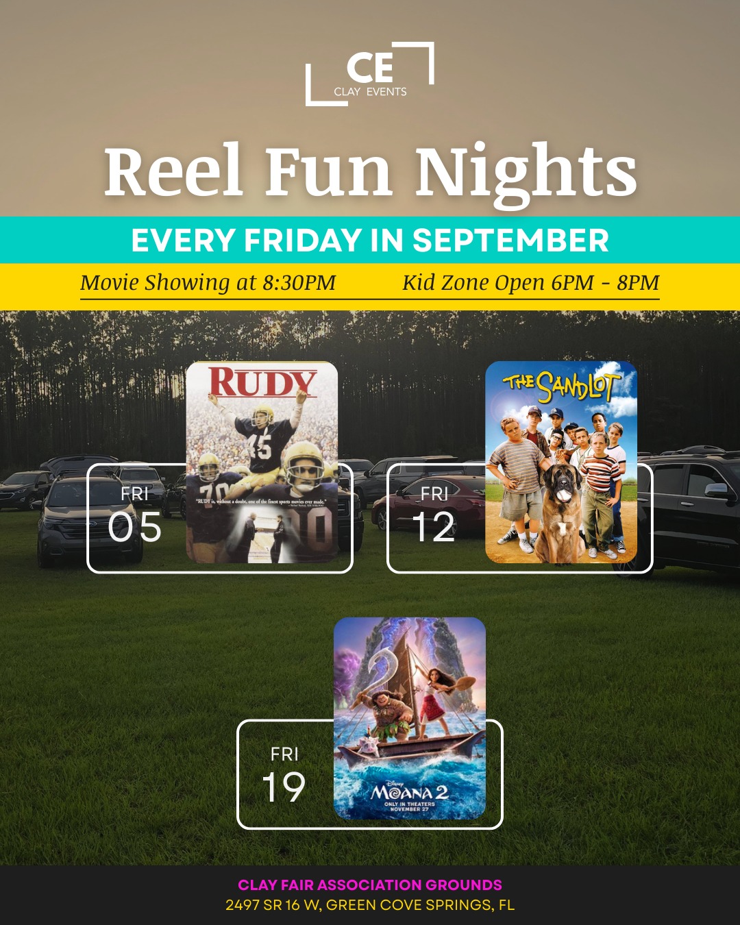 Reel Fun Sept Feature Photo Event flyer showing upcoming show titles.
