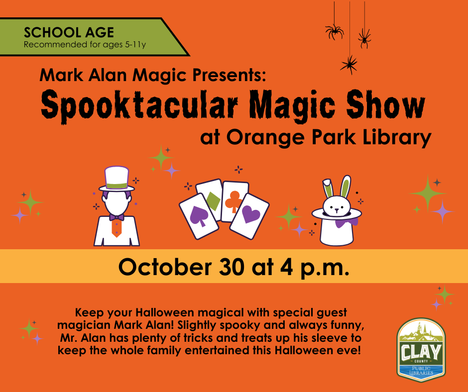 Spooktacular Magic Feature Photo Event flyer on an orange background.
